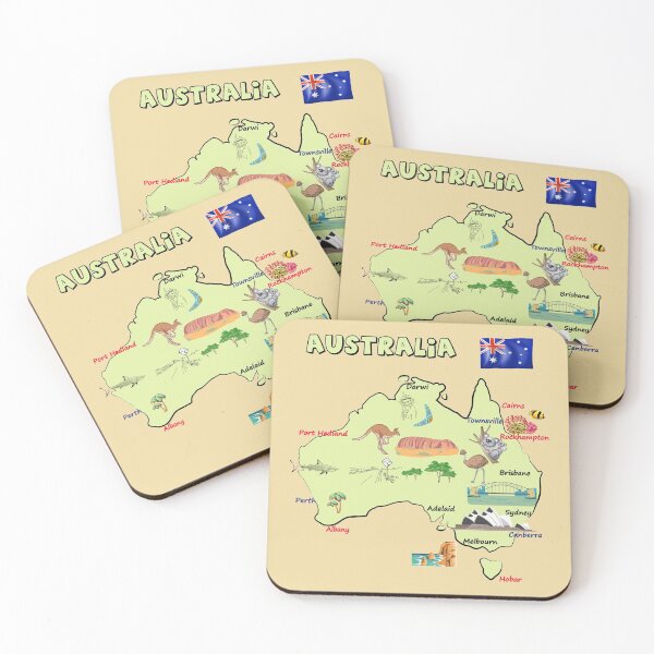 Item preview, map of Australia with major cities, flag, and landmarks, Australia Map designed and sold by mashmosh.