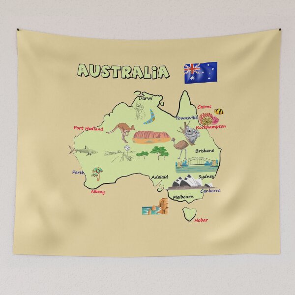 Item preview, map of Australia with major cities, flag, and landmarks, Australia Map designed and sold by mashmosh.