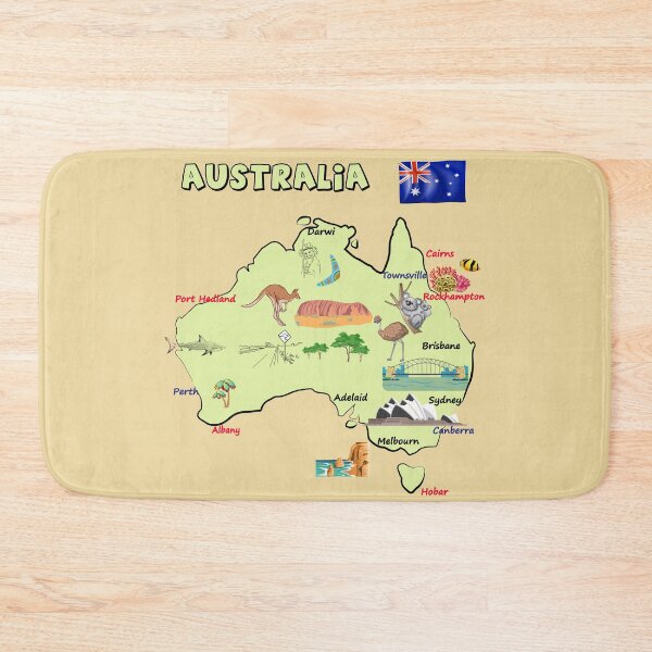 Item preview, map of Australia with major cities, flag, and landmarks, Australia Map designed and sold by mashmosh.
