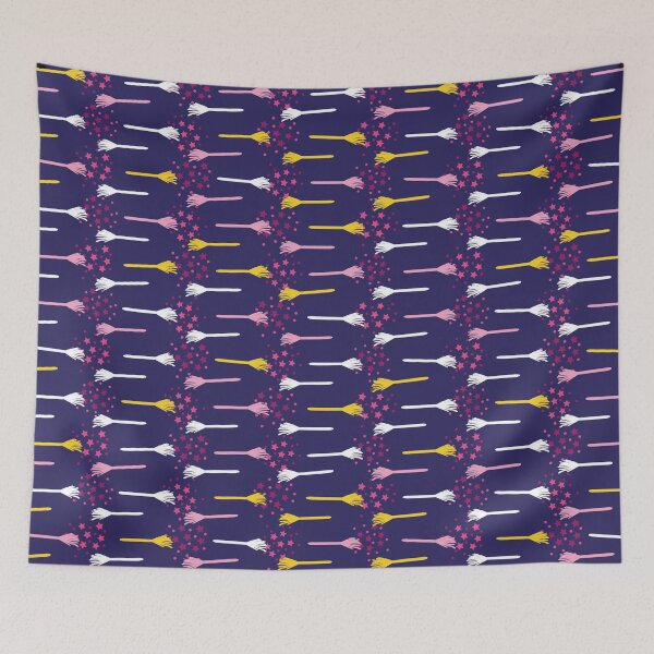 Item preview, rows of magical brooms pattern designed and sold by rysunki-malunki.