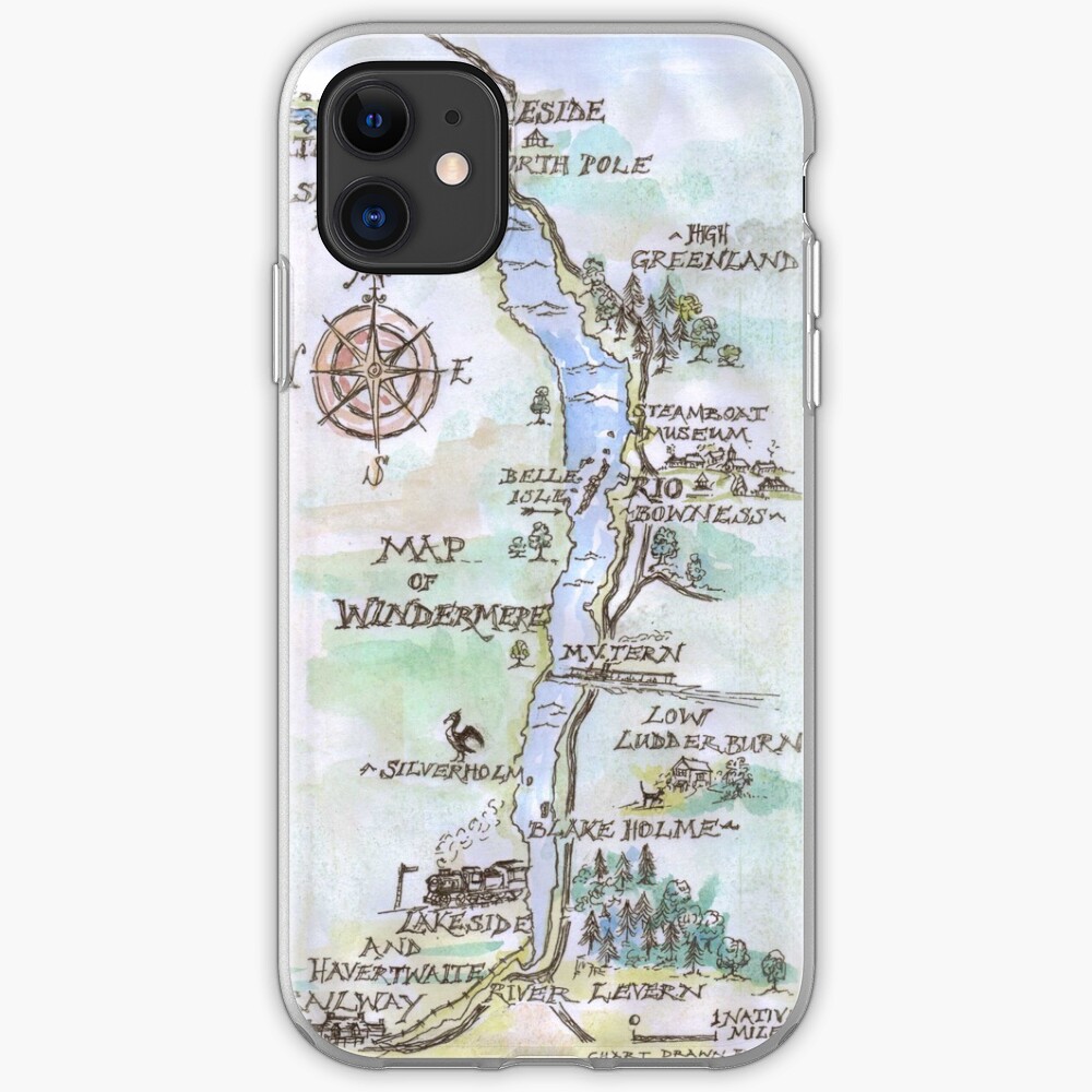 Swallows and Amazons map of Windermere in spring colours - iPhone Case & Cover