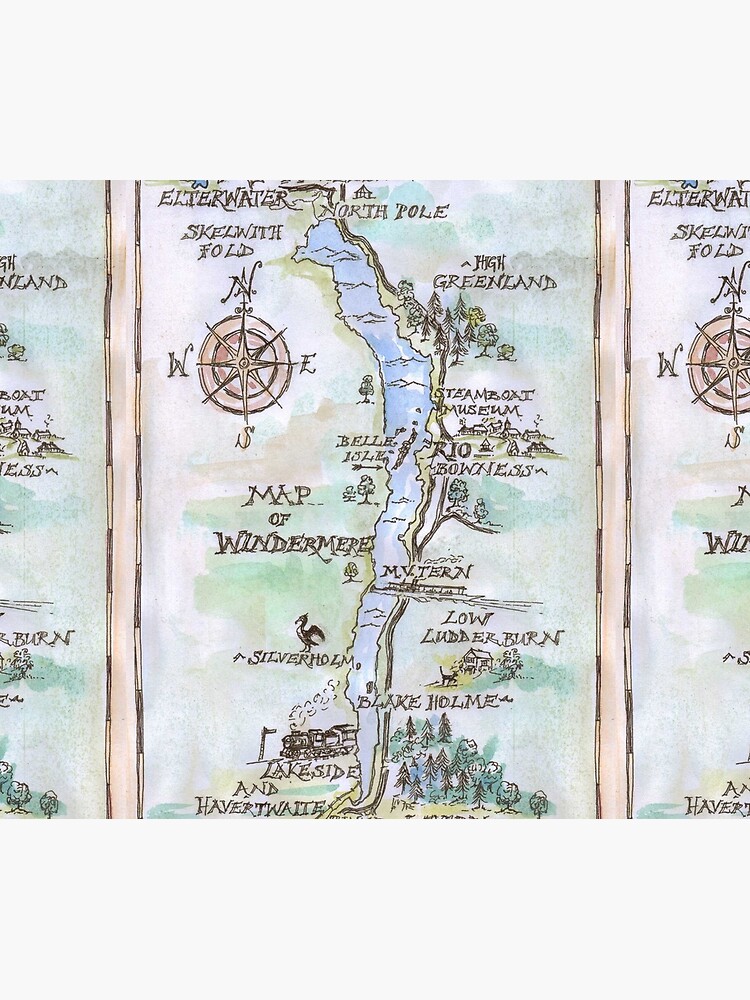 Swallows and Amazons map of Windermere in spring colours -  by SophieNeville