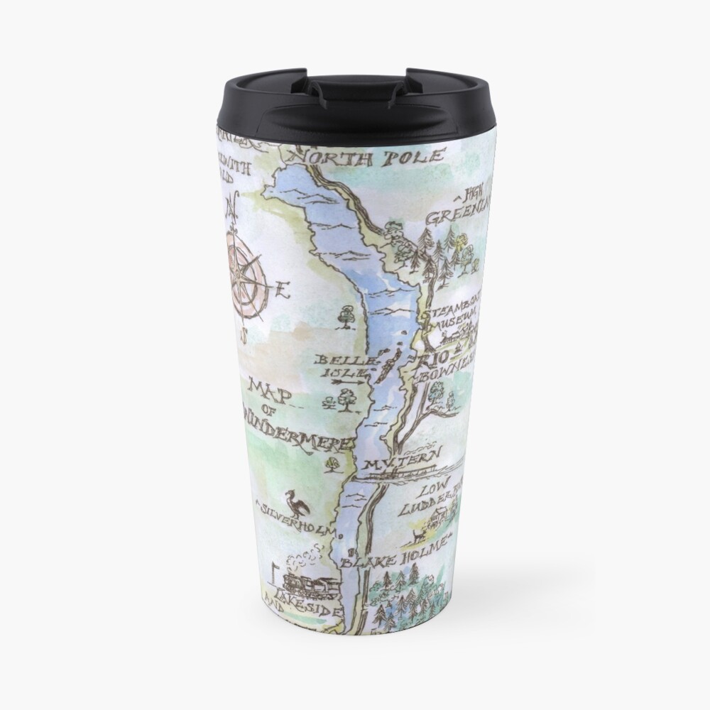Swallows and Amazons map of Windermere in spring colours - Travel Coffee Mug