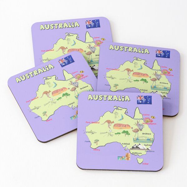 Item preview, Australia Map with major cities, flag, landmarks and tourist attractions designed and sold by mashmosh.