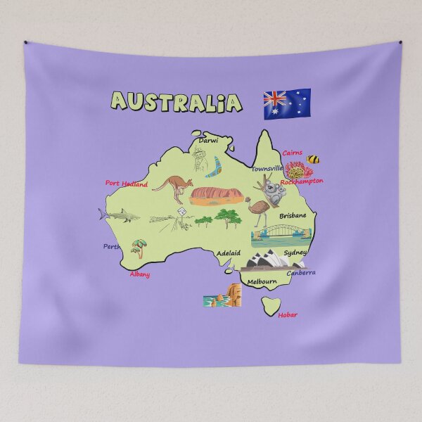 Item preview, Australia Map with major cities, flag, landmarks and tourist attractions designed and sold by mashmosh.