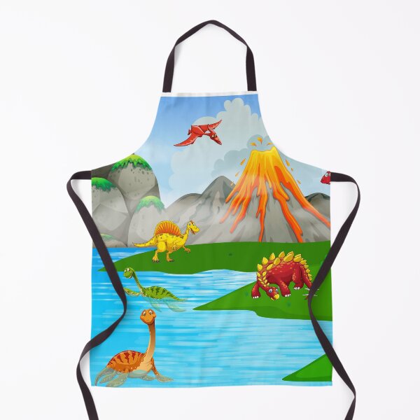 Item preview, prehistoric landscape, cute cartoon dinosaurs volcano mountains designed and sold by mashmosh.