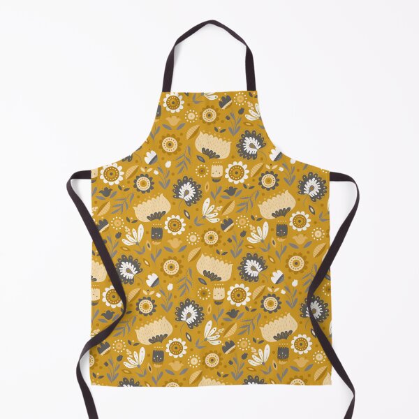 Item preview, Floral Folk Art in Mustard Yellow designed and sold by latheandquill.
