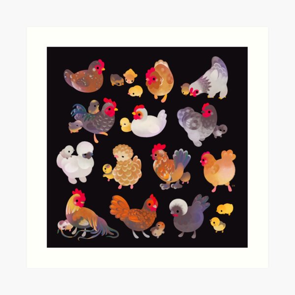 Chicken and Chick - dark Art Print