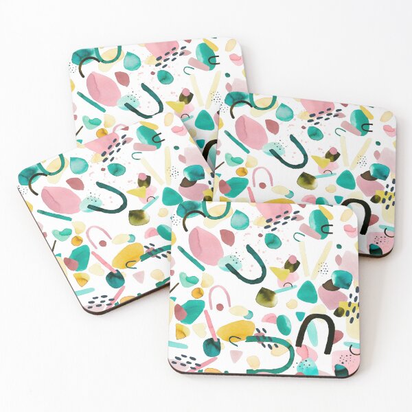 Item preview, Geometric Pieces Abstract Yellow pink green designed and sold by ninoladesign.
