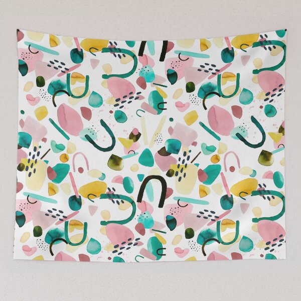 Item preview, Geometric Pieces Abstract Yellow pink green designed and sold by ninoladesign.