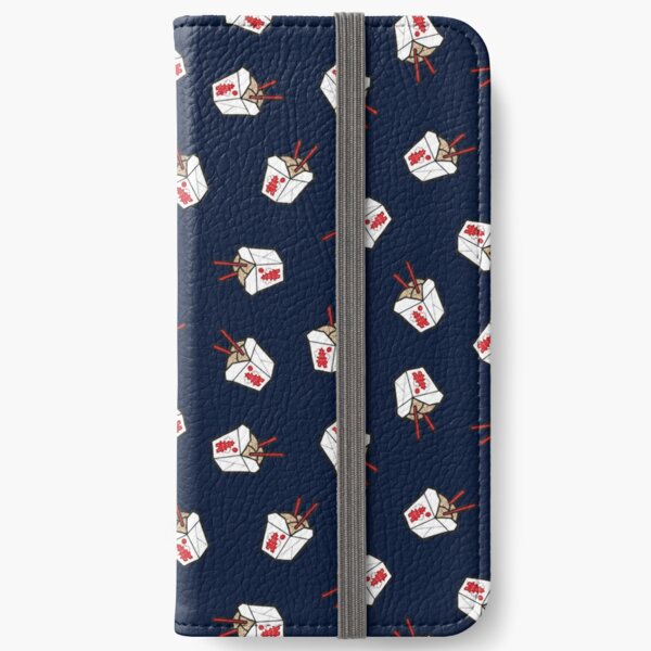 Take-Out Noodles Box Pattern on Navy Blue iPhone Wallet