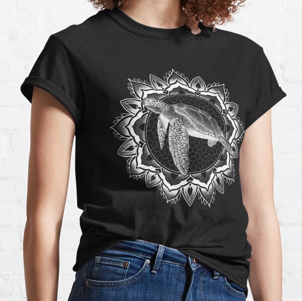 White dotwork sea turtle mandala Classic T-Shirt
