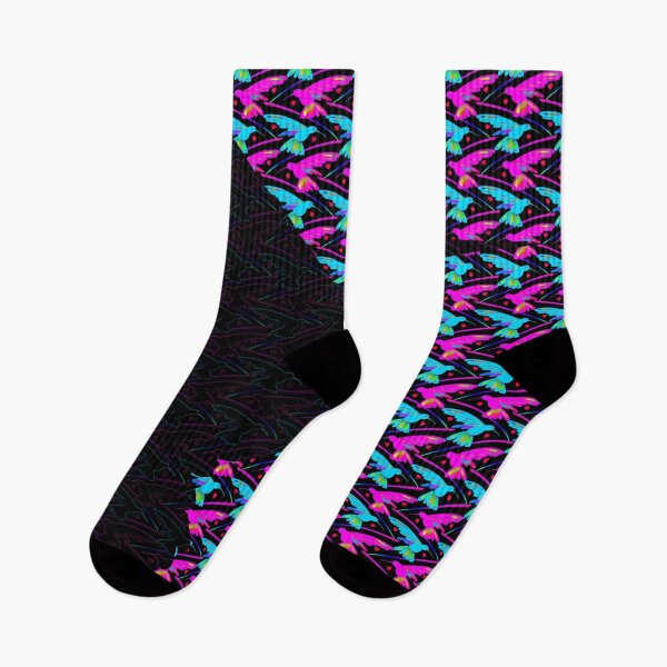 Item preview, Flocking Hummingbird Hearts - Pink n Blue Silhouette (Blackground) designed and sold by weavernap.