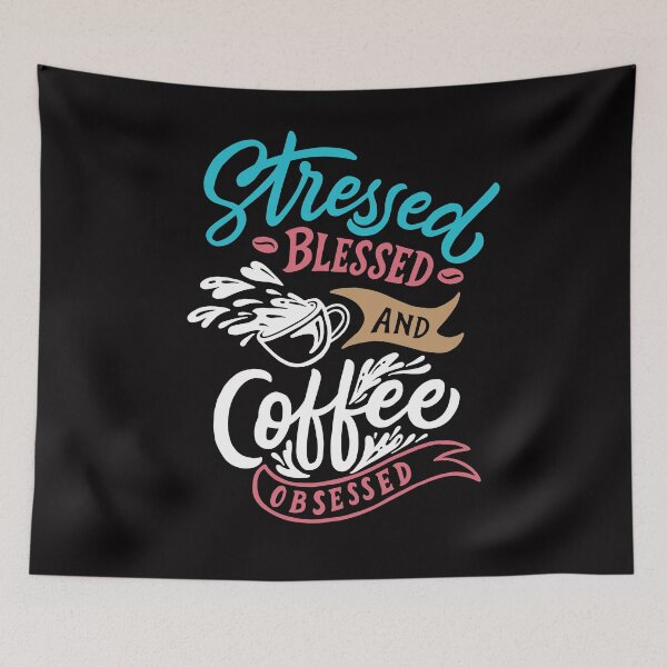 Item preview, Stressed coffee obsessed funny t-shirt designed and sold by coffeeapparel.