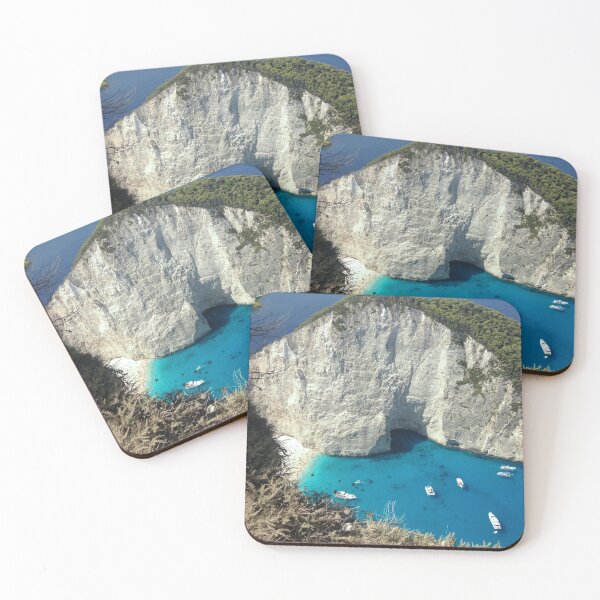 Item preview, Cliffside deep clear turquoise ocean beach view- Greece designed and sold by samararibas.