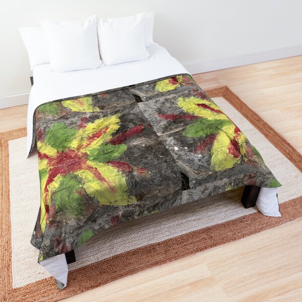 Flower, Painted flower, Red-green-yellow flower, Bathroom decor Comforter