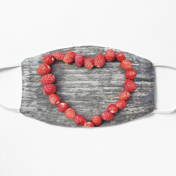 Wild strawberries in shape of heart on wood Flat Mask