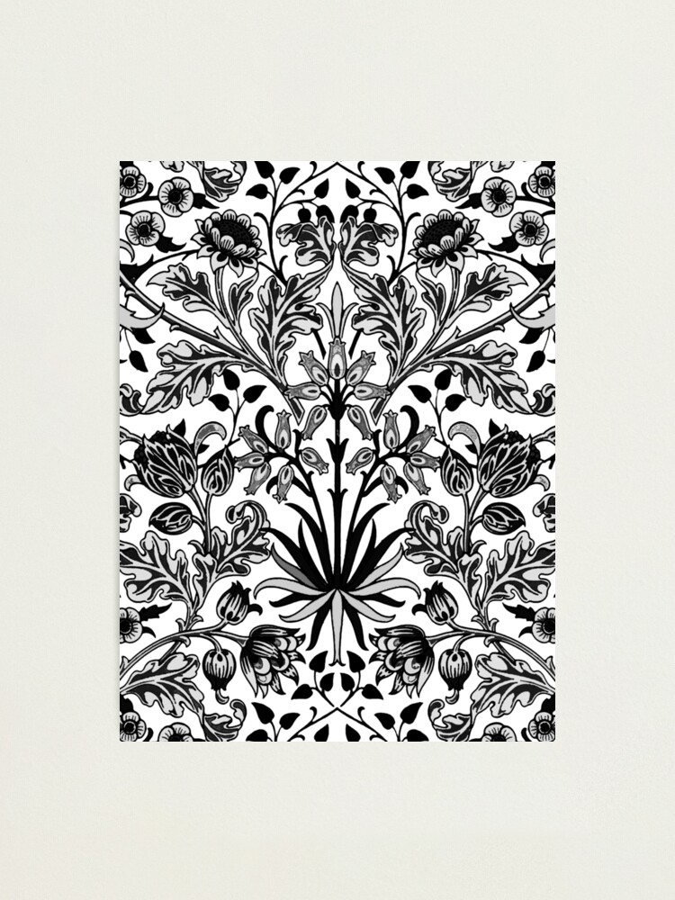 William Morris Hyacinth Print, Black, White & Gray 