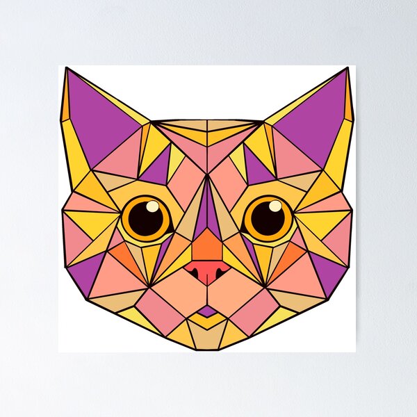 Aperçu de l'œuvre Chat Géométrique - Rose Lilas Jaune créée et vendue par Geometricshow.