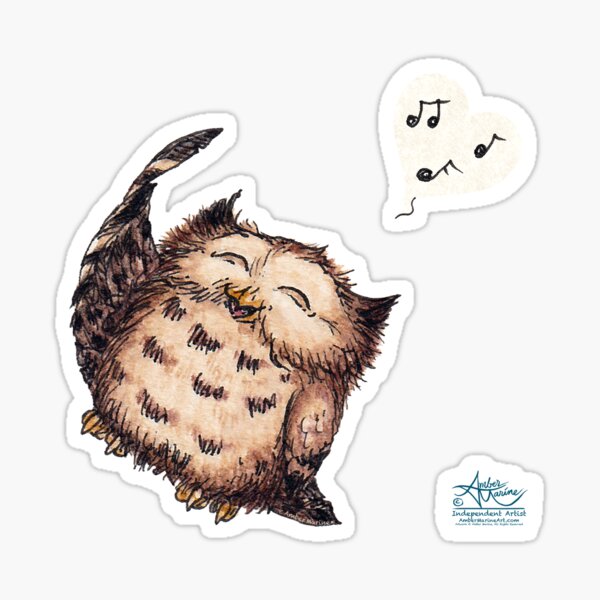 Superb Owl 1 by Amber Marine, Watercolor & Ink (Copyright 2020) Sticker