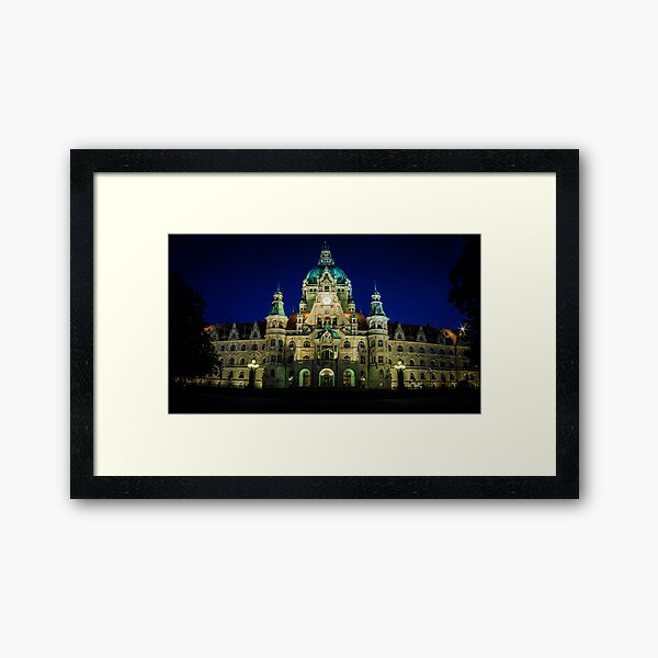night shot of the town hall of hanover Framed Art Print