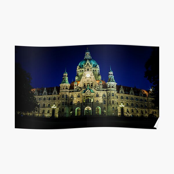 night shot of the town hall of hanover Poster