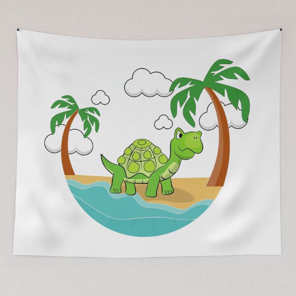 Item preview, Happy Tortoise / Turtle on Tropical Desert Island watching waves in the ocean designed and sold by MangojellyLabs.