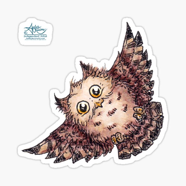Superb Owl 2 by Amber Marine, Watercolor & Ink (Copyright 2020) Sticker
