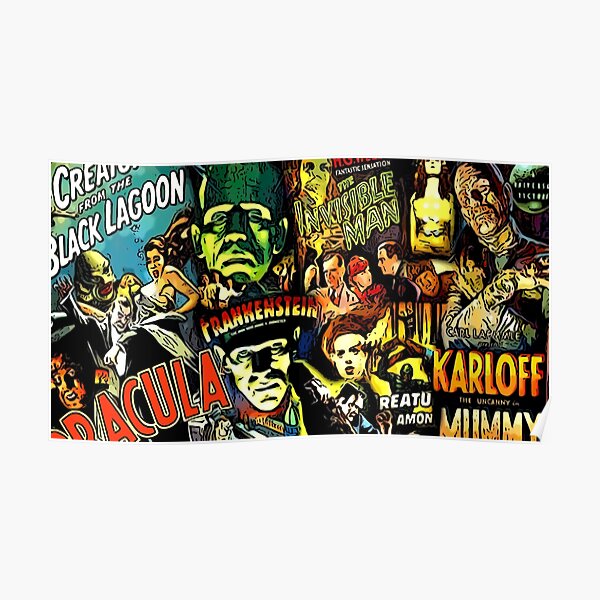 Horror cult universal monsters movies face mask Poster