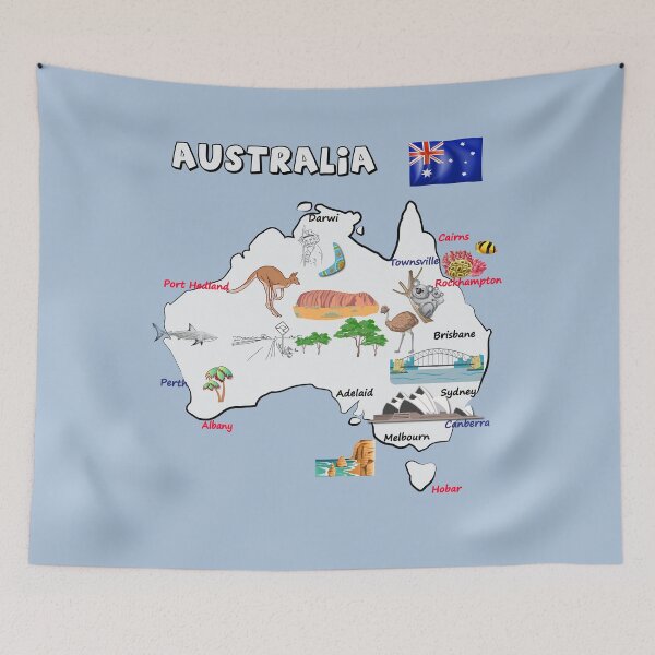 Item preview,  Map of  Australia with major cities, flag, landmarks and tourist attractions designed and sold by mashmosh.