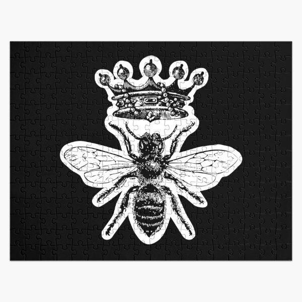 Queen Bee | Vintage Honey Bees | Black and White | Jigsaw Puzzle