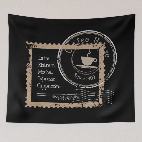 Item preview, Vintage Coffee house stamp design dark back designed and sold by coffeeapparel.