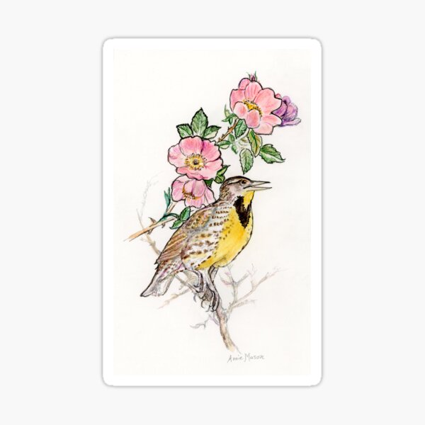 North Dakota State Bird and Flower Sticker