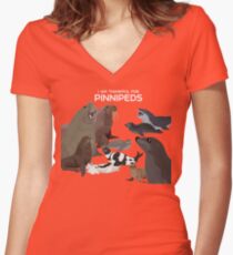 I Am Thankful For Pinnipeds Women's Fitted V-Neck T-Shirt