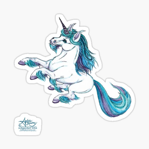 Fluorite "Flo" the Unicorn by Amber Marine ~ Watercolor & Ink (Copyright 2019) Sticker