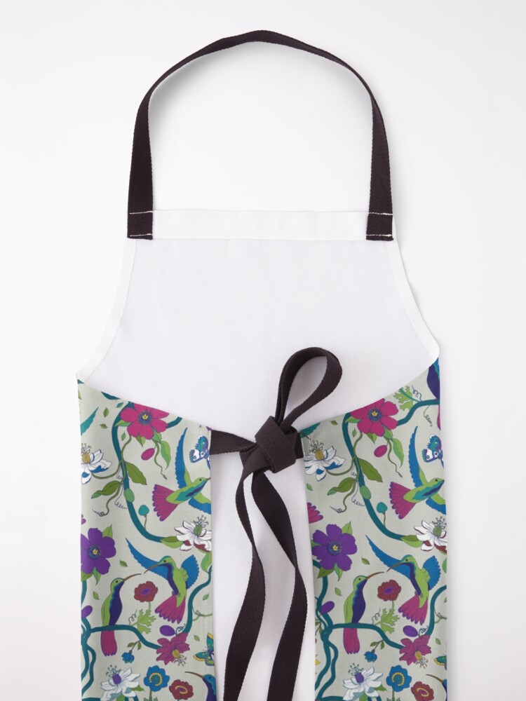 Alternate view of Hummingbirds & Passion flowers - on grey - pretty floral bird pattern by Cecca Designs Apron