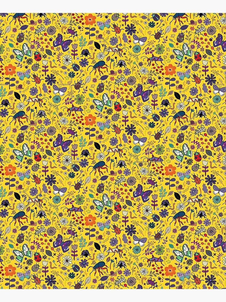 Butterflies, beetles and blooms - Yellow - pretty floral pattern by Cecca Designs by Cecca-Designs