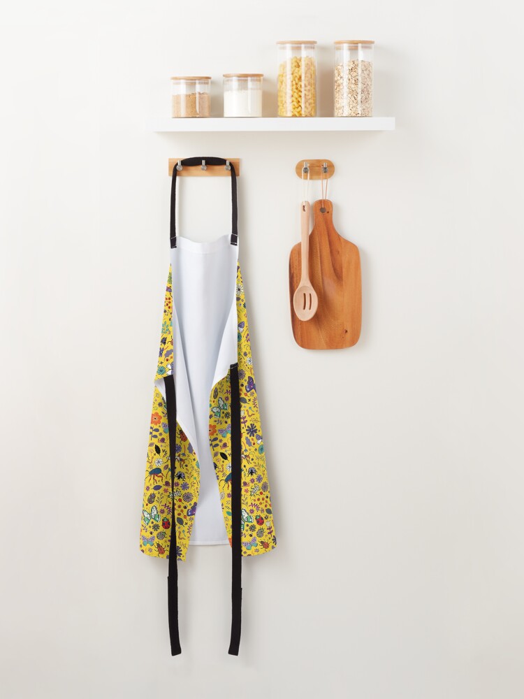Alternate view of Butterflies, beetles and blooms - Yellow - pretty floral pattern by Cecca Designs Apron