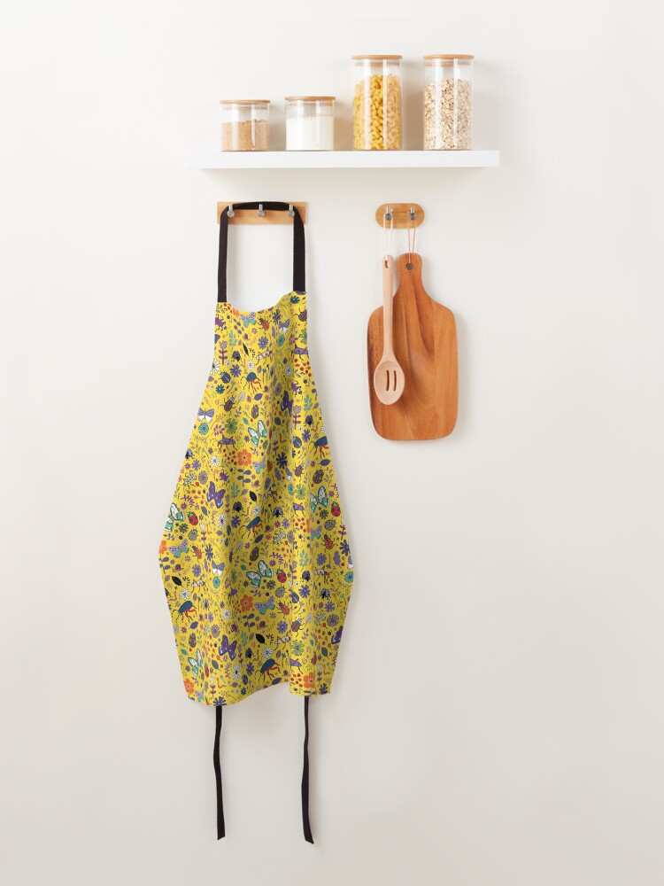Alternate view of Butterflies, beetles and blooms - Yellow - pretty floral pattern by Cecca Designs Apron