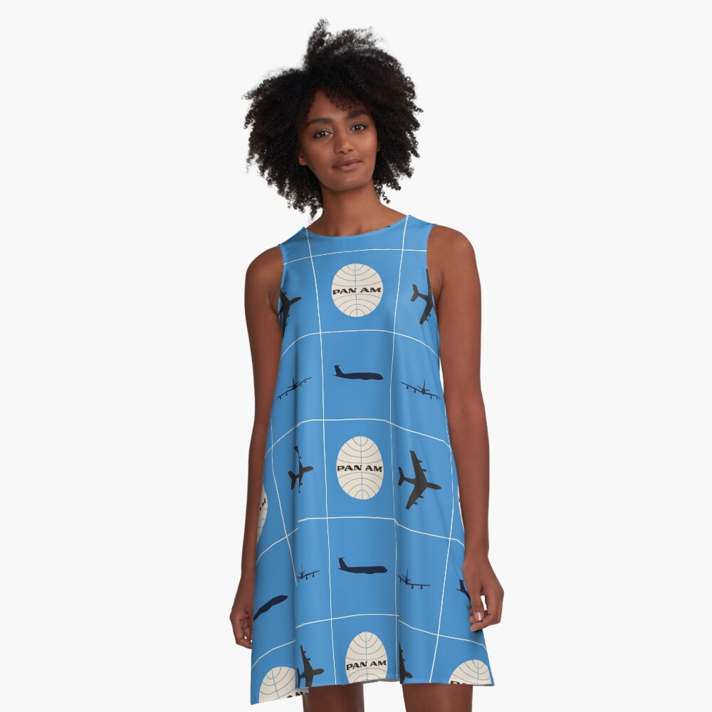 Pan Am Planes and Globe Square Pattern A-Line Dress