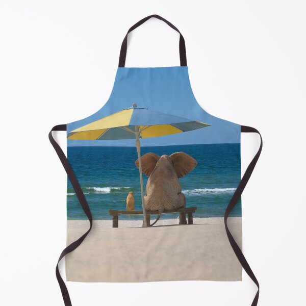 Item preview, elephant and dog sit under an umbrella on the sea beach designed and sold by Mike Kiev art.