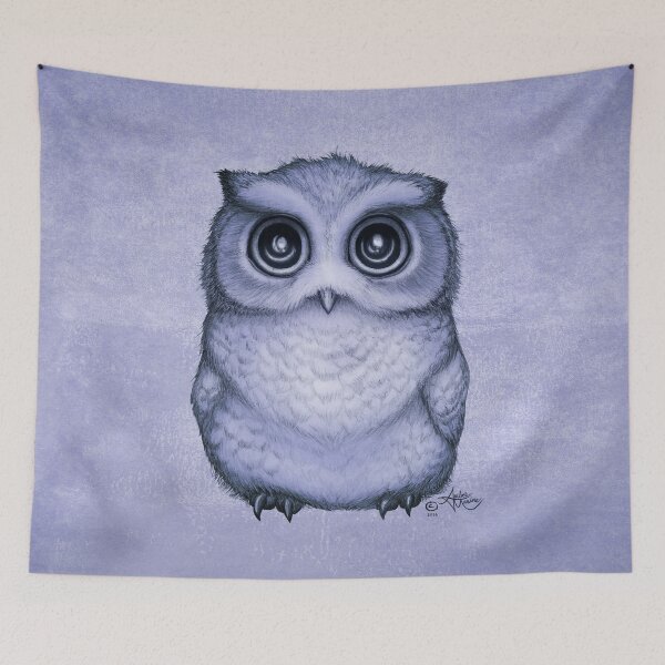 Item preview, "The Little Owl" by Amber Marine, (Lavender Bud Version) Pencil and Ink Illustration (Copyright 2016) designed and sold by Amber Marine ~ Wildlife Artist ~ © 2004-2021.