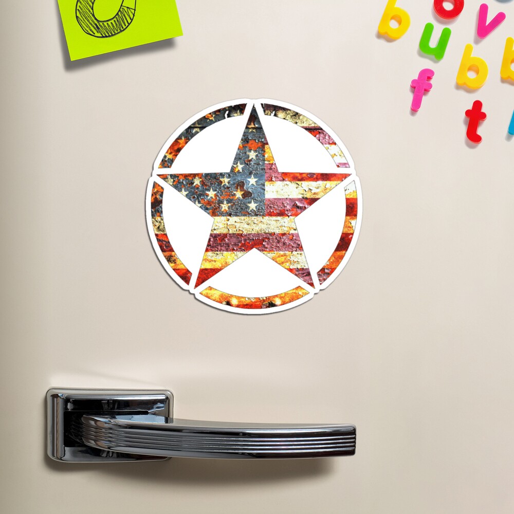 Circled Army Star on Distressed American Flag Magnet