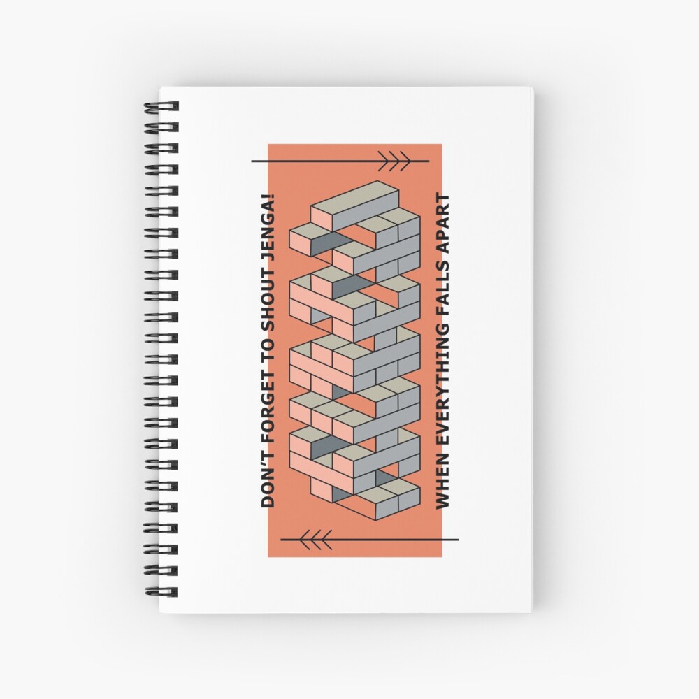 Cuaderno de espiral «Cita divertida de Jenga Tower - ¡No olvide gritar Jenga!  Cuando todo se derrumba» de Trendelicious | Redbubble