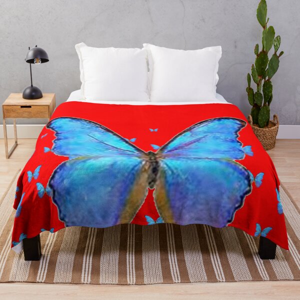 Item preview, BLUE NEON BUTTERFLIES ON RED ART designed and sold by sharlesart.