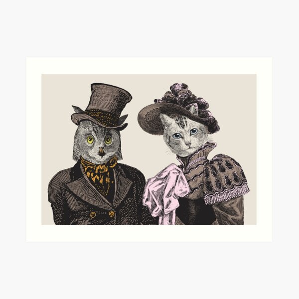 The Owl and the Pussycat | Anthropomorphic | Vintage Owls | Vintage Cats | Art Print