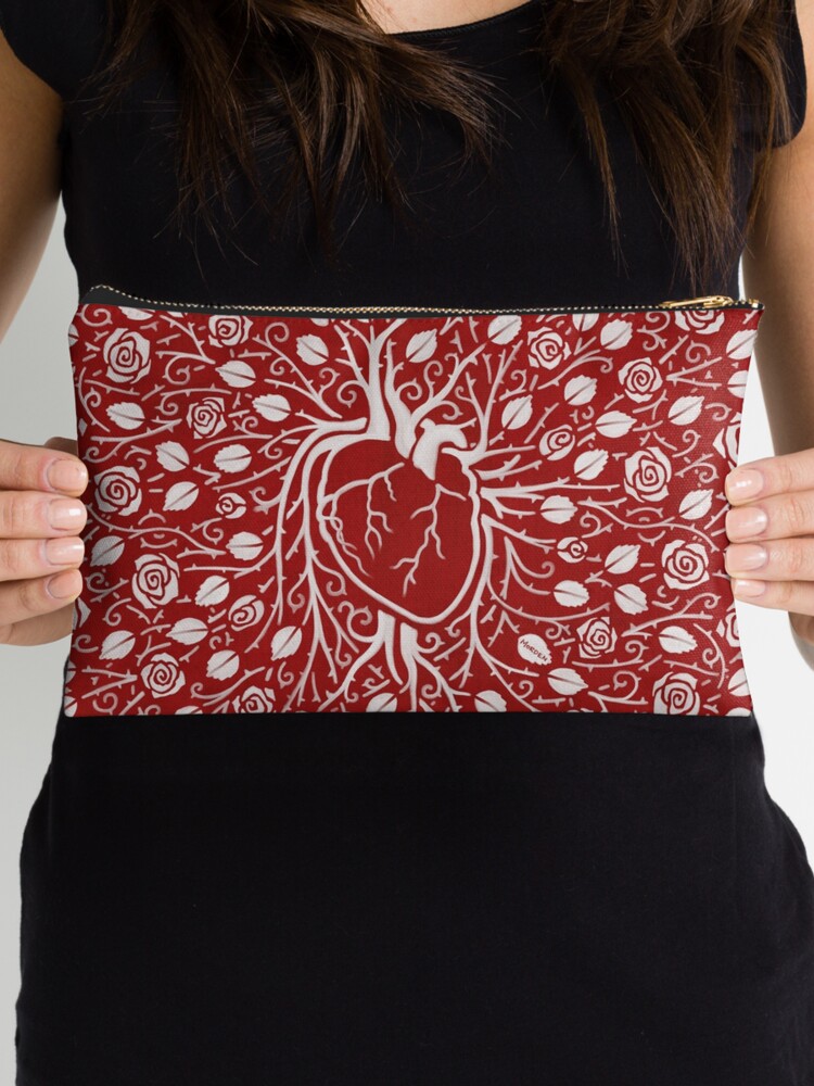 Thumbnail 3 of 4, Zipper Pouch, Human heart and rose vine designed and sold by pixbyrichard.