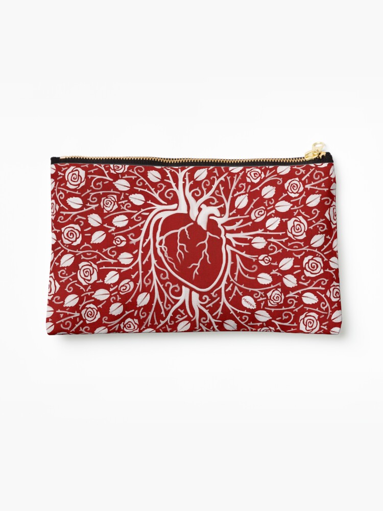 Thumbnail 1 of 4, Zipper Pouch, Human heart and rose vine designed and sold by pixbyrichard.