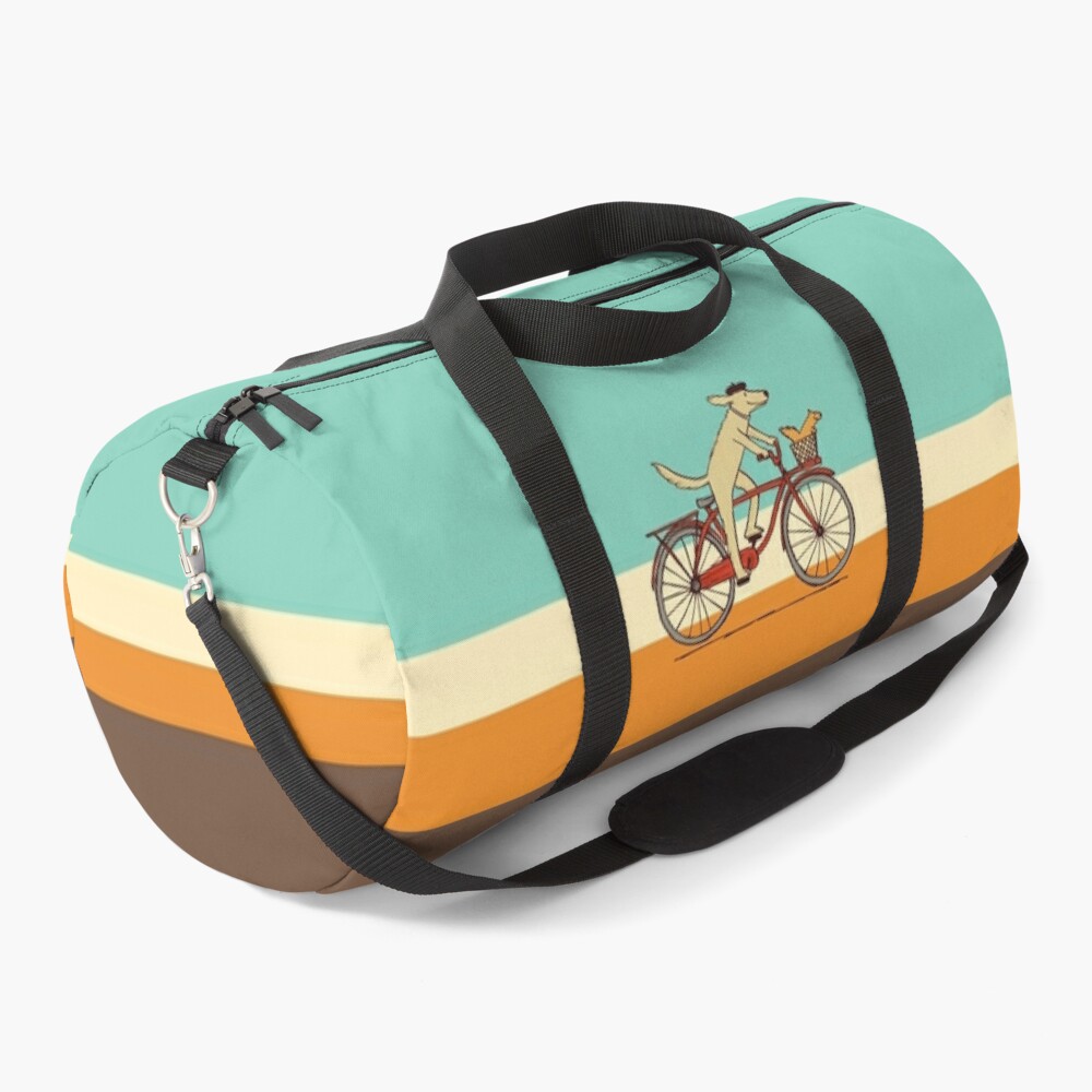 Dog and Squirrel are Friends | Whimsical Animal Art | Dog Riding a Bicycle Duffle Bag