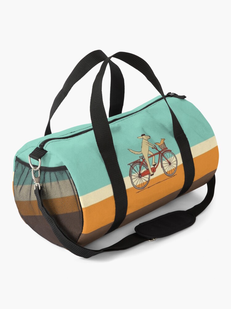 Alternate view of Dog and Squirrel are Friends | Whimsical Animal Art | Dog Riding a Bicycle Duffle Bag